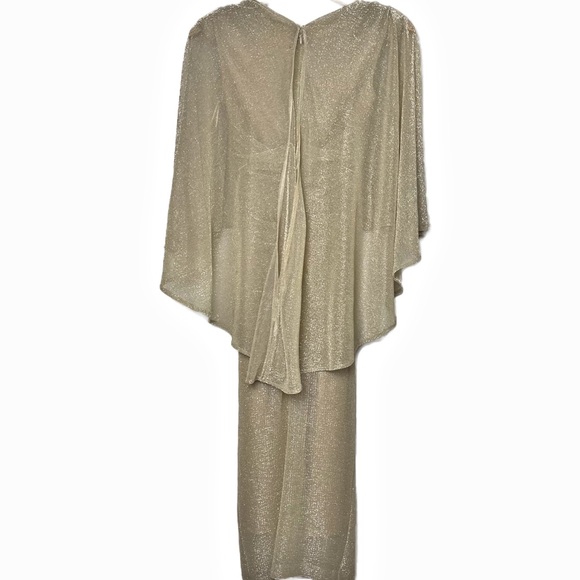 Talbot Runhof Doris Draped cape metallic sheer gold gown size 2 - Picture 3 of 11